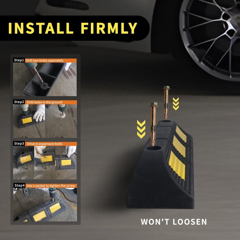 WECARLLE Parking Stopper for Garage Parking Aid 2 Pack Block, Car Truck Curb Floor Parking Lot Wheel Tire Stops Bumpers with Bolt Installation, Rubber Vehicles Aid Gadgets - Image 3